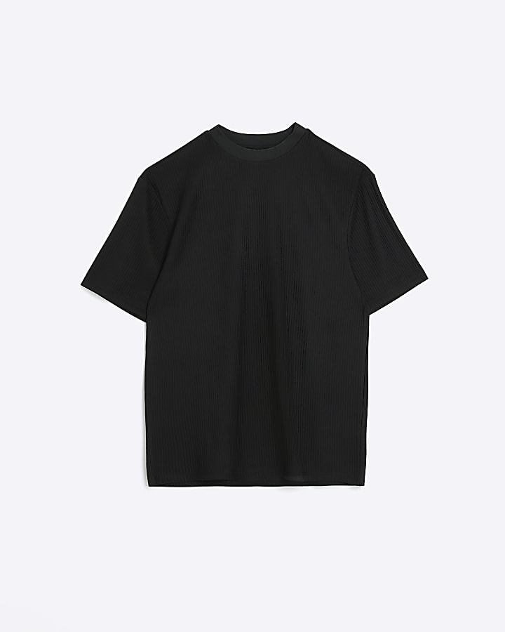 Black regular fit plisse t-shirt