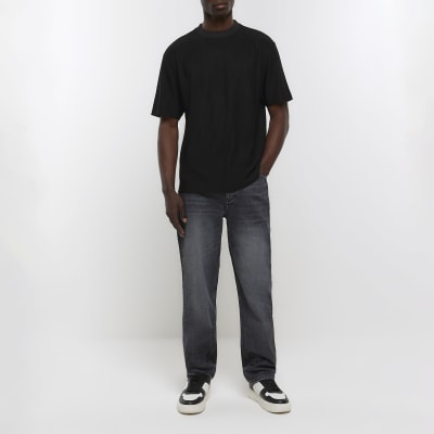 Black regular fit plisse t-shirt
