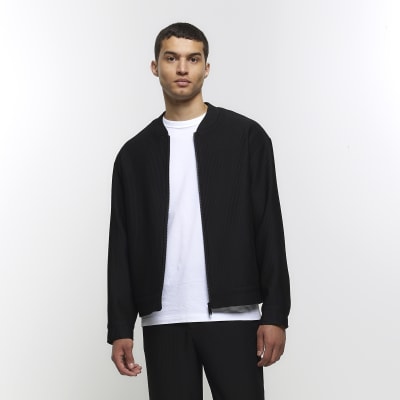 Black regular fit plisse zip bomber jacket | River Island