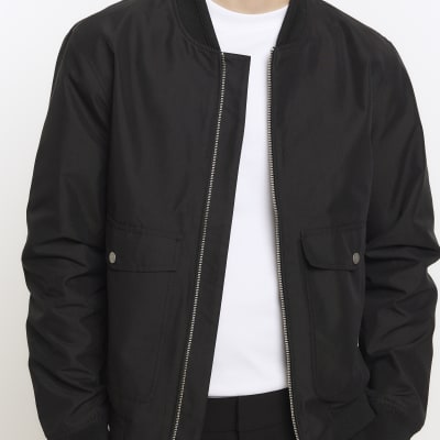 Mens slim fit black bomber outlet jacket