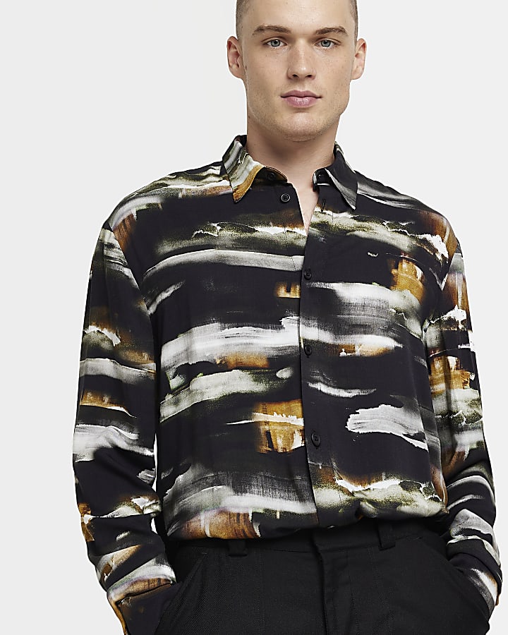 Black Regular fit Print long sleeve Shirt
