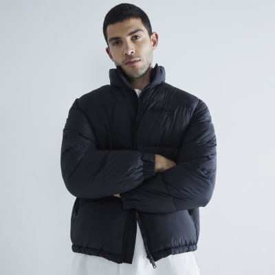 Black regular fit puffer jacket | River Island