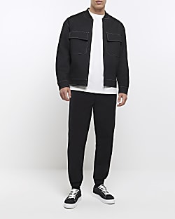 Black regular fit pull on cuffed trousers
