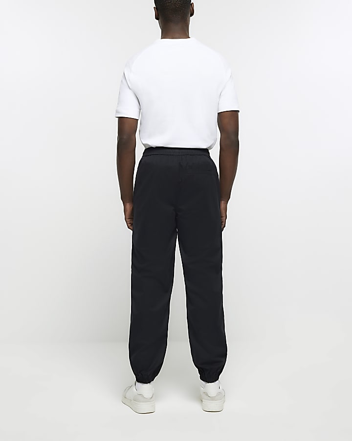 Black regular fit pull on cuffed trousers