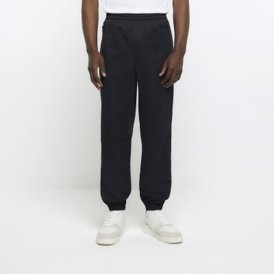Black regular fit pull on cuffed trousers