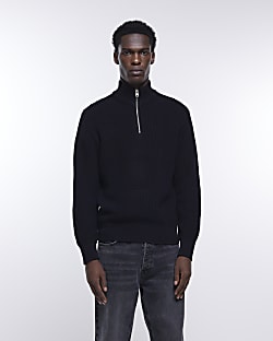 Black regular fit quarter zip jumper