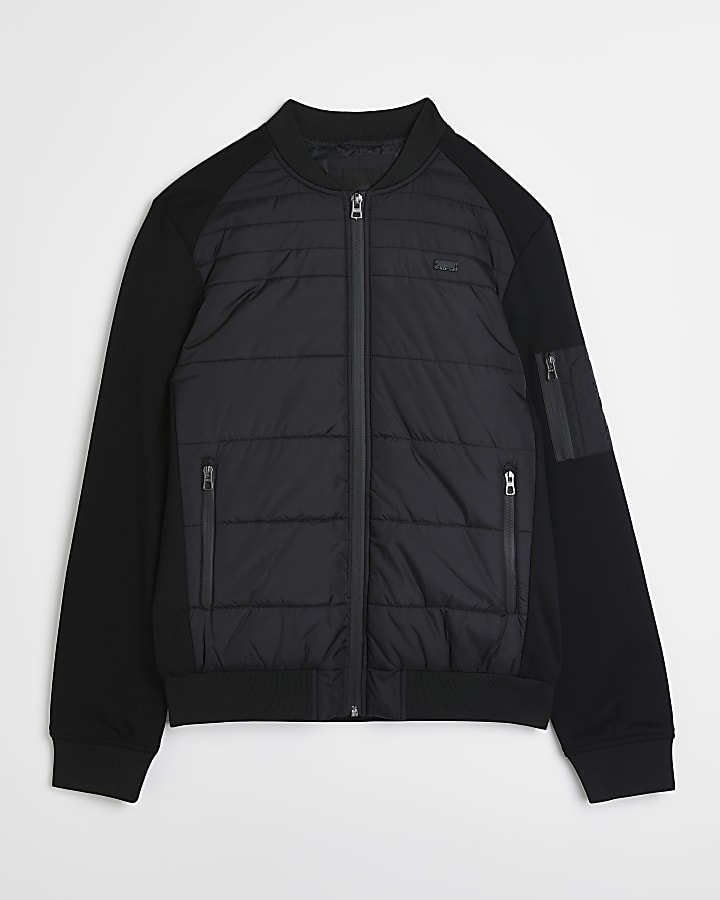Black Regular fit Quilted Bomber jacket