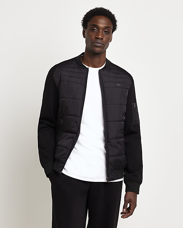 Black Regular fit Quilted Bomber jacket