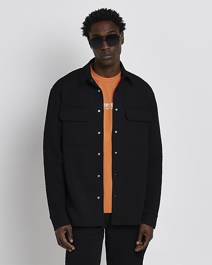 Black Regular fit quilted Overshirt