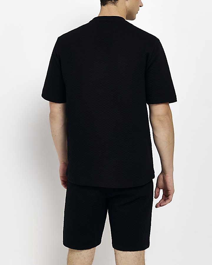 Black​ Regular fit Quilted pyjama 2 piece set