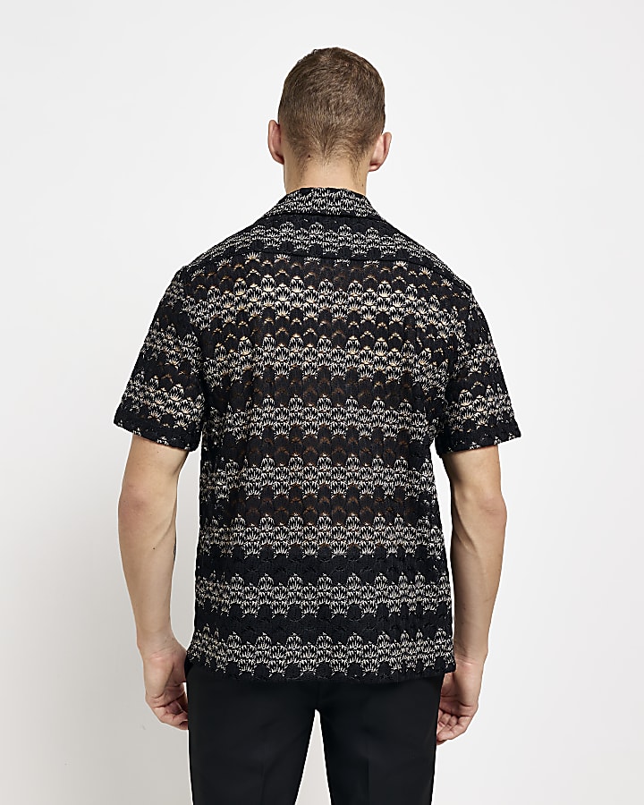 Black Regular fit Revere Lace print Shirt