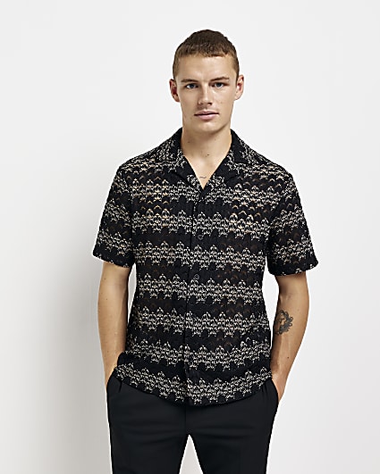 Black Regular fit Revere Lace print Shirt