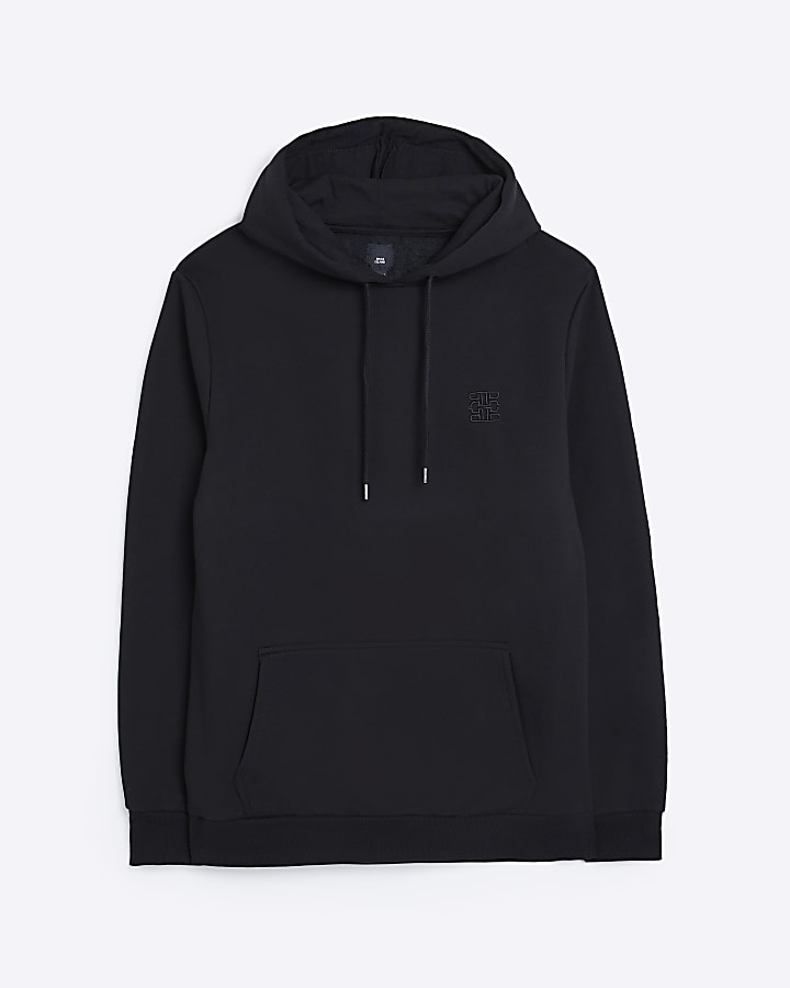 Black regular fit RI logo detail hoodie