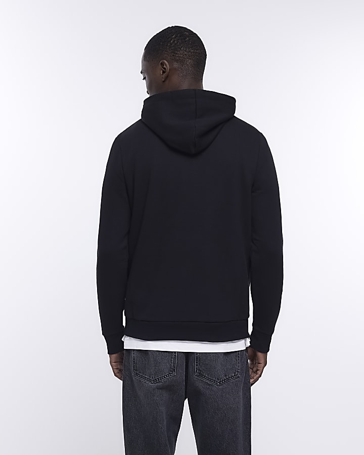 Black regular fit RI logo detail hoodie