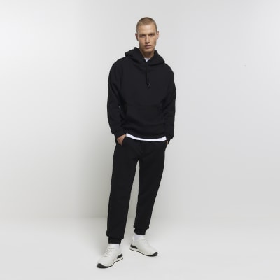 Black regular fit rib panel joggers | River Island