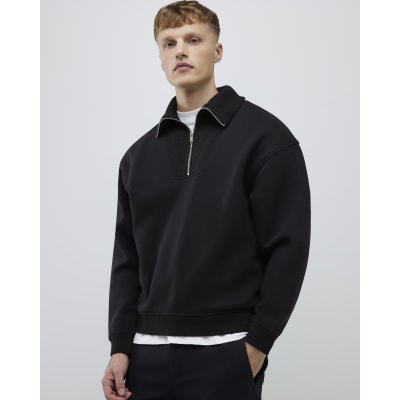 Black Regular Fit Ribbed Sweatshirt