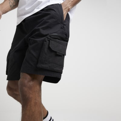 Black regular fit ripstop cargo shorts River Island