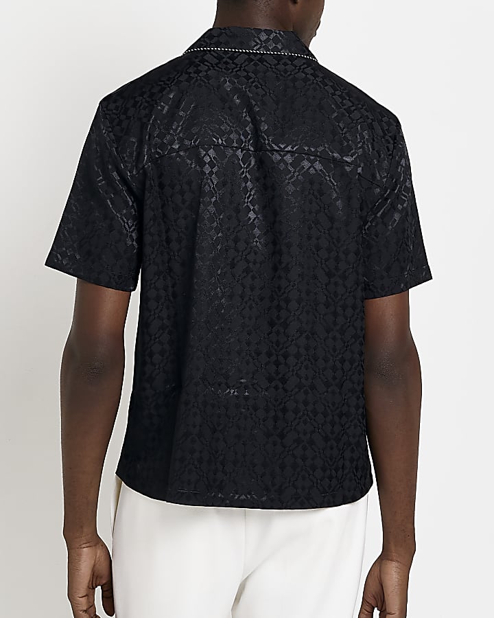 Black Regular fit Satin Geometric print Shirt