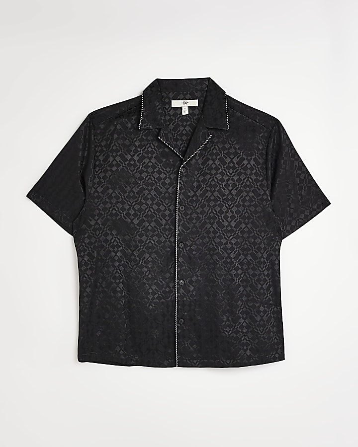 Black Regular fit Satin Geometric print Shirt