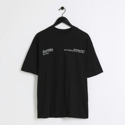 Black regular fit sea graphic tshirt River Island