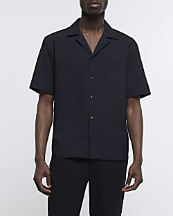 Black regular fit seersucker shirt