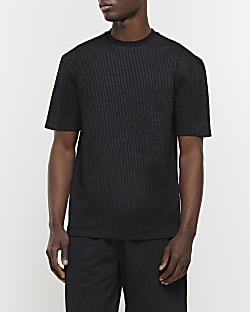 Black regular fit seersucker t-shirt