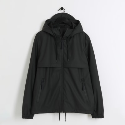 Black regular fit short raincoat jacket River Island