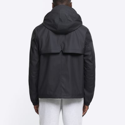 Black regular fit short raincoat jacket | River Island