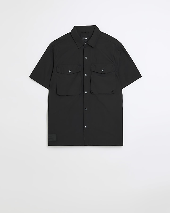 Black regular fit short sleeve utility shirt