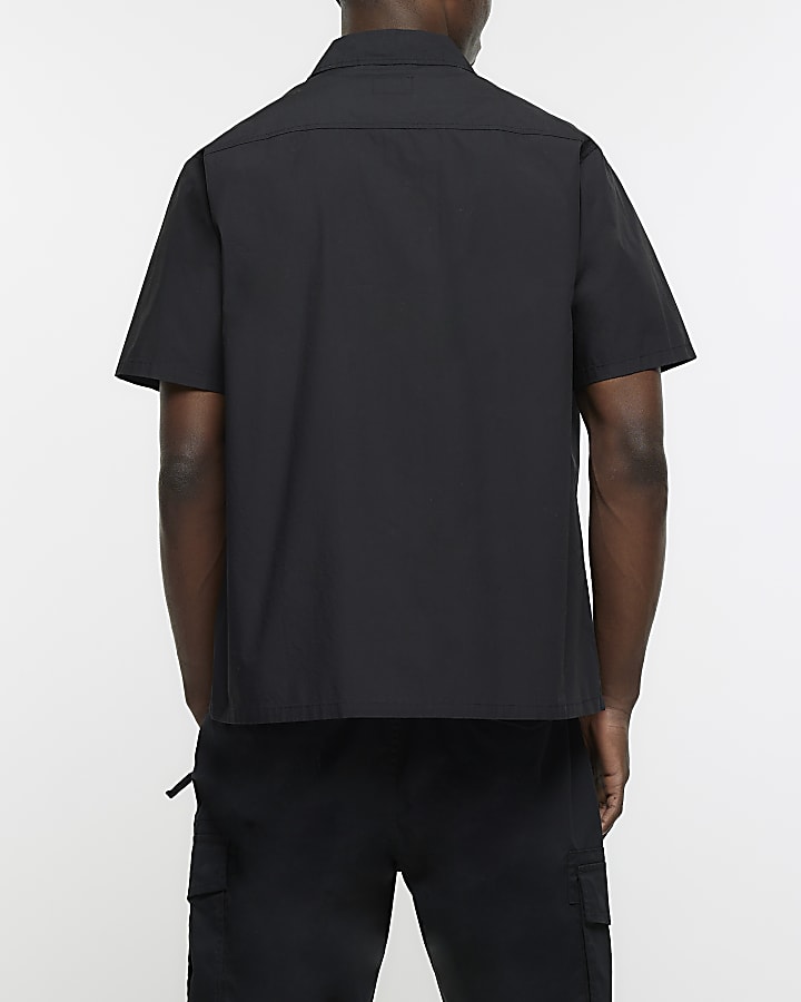Black regular fit short sleeve utility shirt