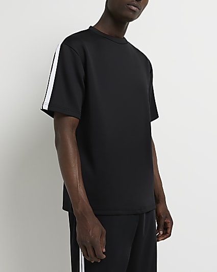 Black Regular fit side stripe t-shirt