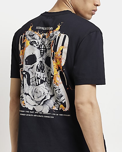 Black Regular fit skull Graphic t-shirt