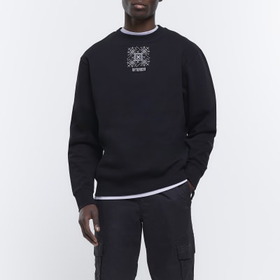 Black regular fit stitch detail sweatshirt