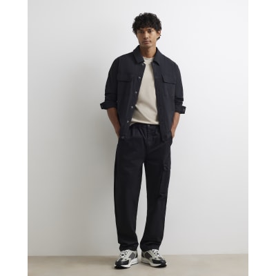 Black Regular Fit Stretch Cargo Trousers