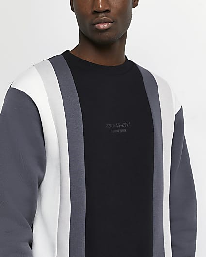 Black regular fit stripe block sweatshirt