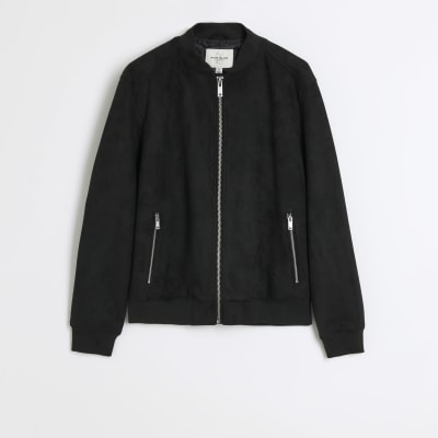 Black regular fit suedette bomber jacket River Island