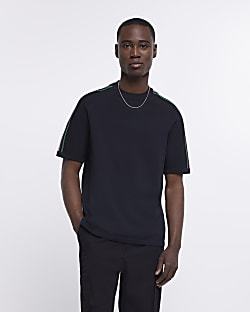 Black regular fit taped knitted t-shirt