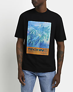 Black Regular fit techno box print t-shirt