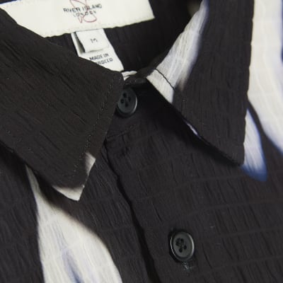 Black regular fit textured abstract shirt