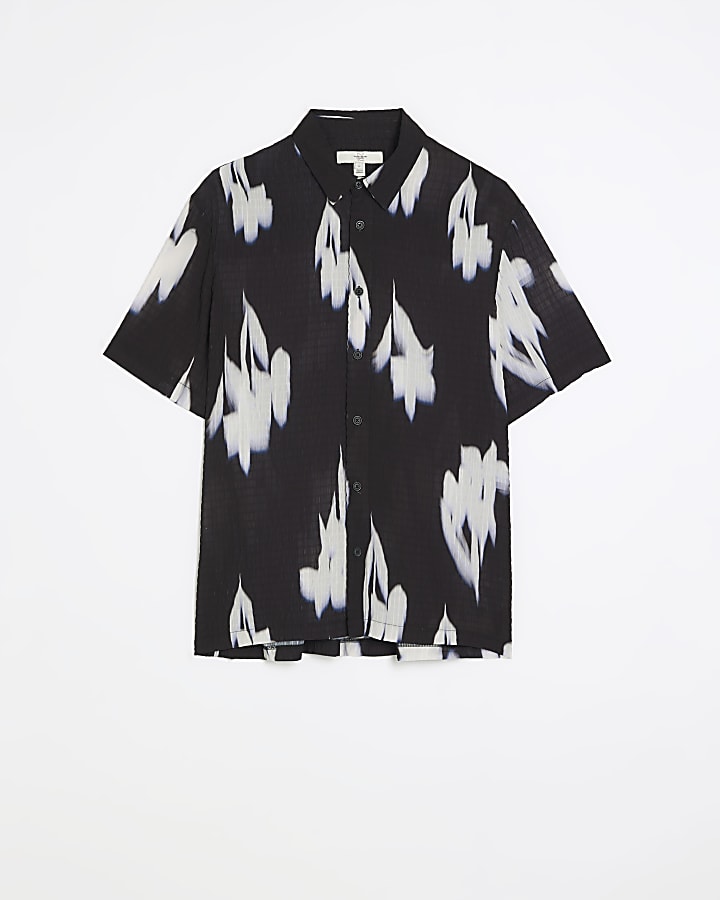 Black regular fit textured abstract shirt
