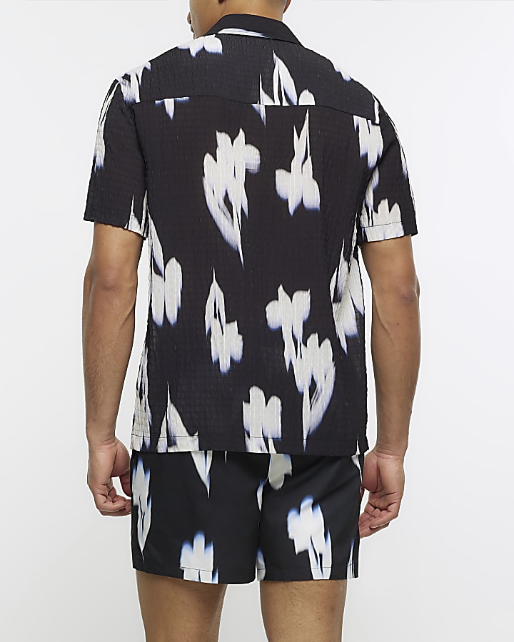 Black regular fit textured abstract shirt