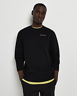 Black regular fit textured jumper