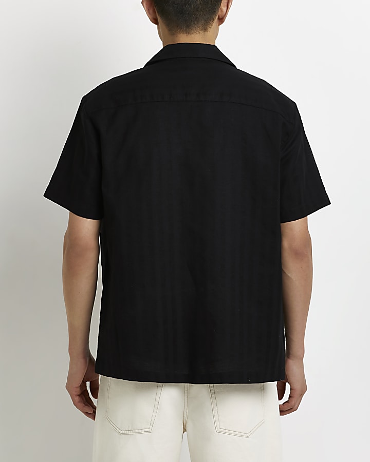 Black Regular fit textured short sleeve Shirt