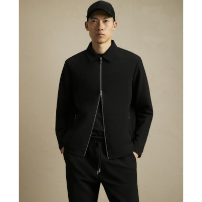 Black Regular Fit Textured Tracksuit Jacket