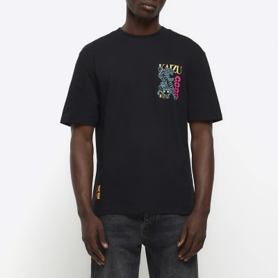 Black regular fit tiger graphic t-shirt | River Island