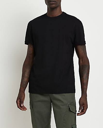 Black Regular fit turn up sleeve t-shirt
