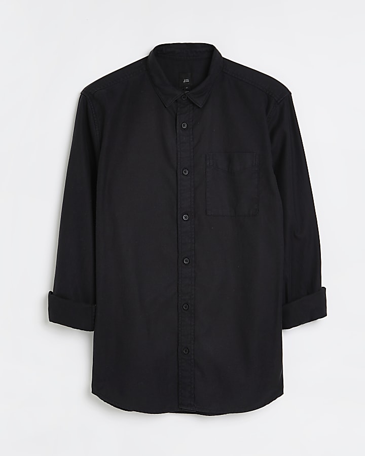 Black regular fit twill lyocell shirt