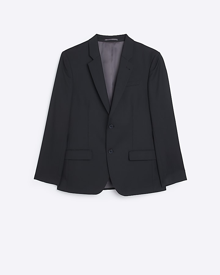 Black regular fit twill suit jacket