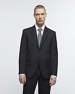 Black regular fit twill suit jacket