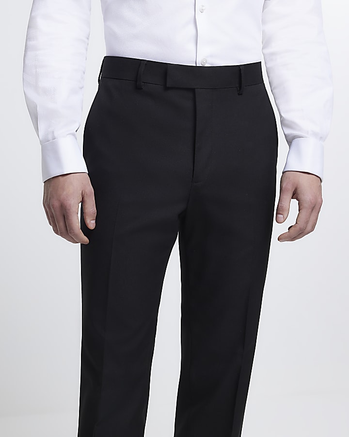 Black regular fit twill suit trousers